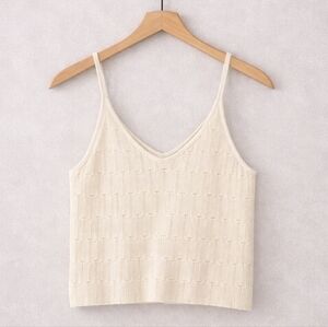 Cream Textured Knit Tank Top | V-Neck | Size L | Minimalist Staple